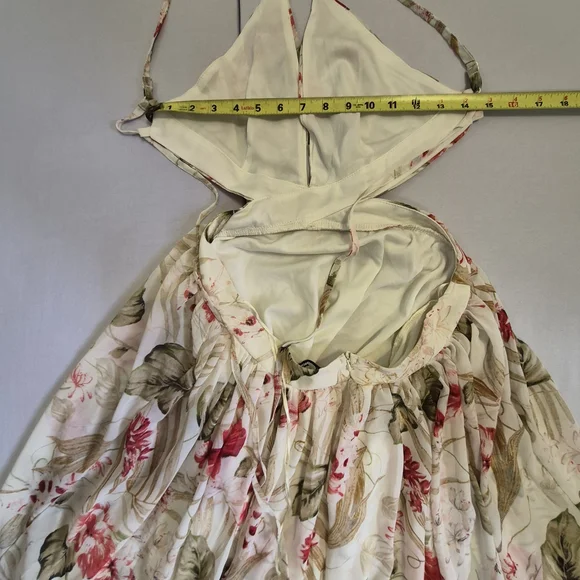 Fashion Nova Cream Floral Halter Dress with Pink & Green Accents - Picture 5 of 5